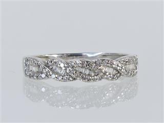 10K White Gold APX 1/4 CTW Round Baguette Diamond Weave Wedding Band Sz 7